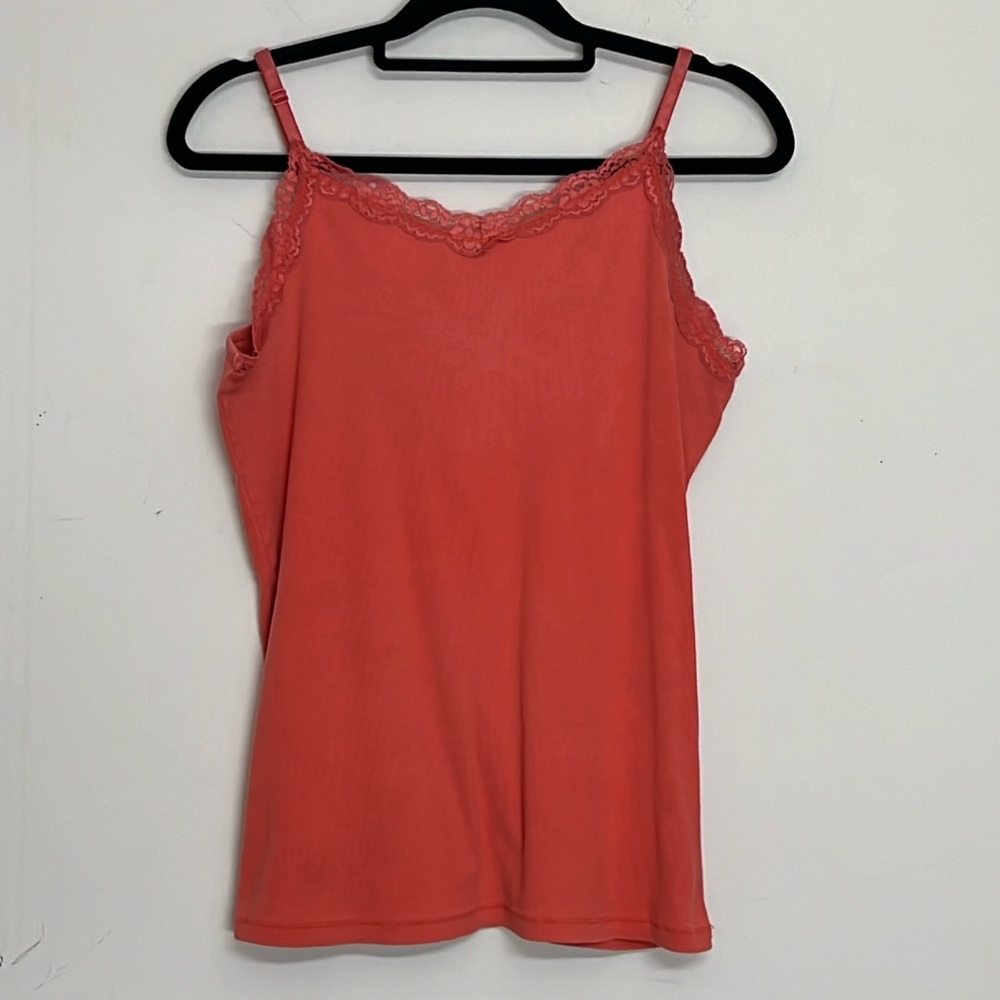 🌞 Faded Glory coral adjustable spaghetti strap lace trim cami tank top women XXL